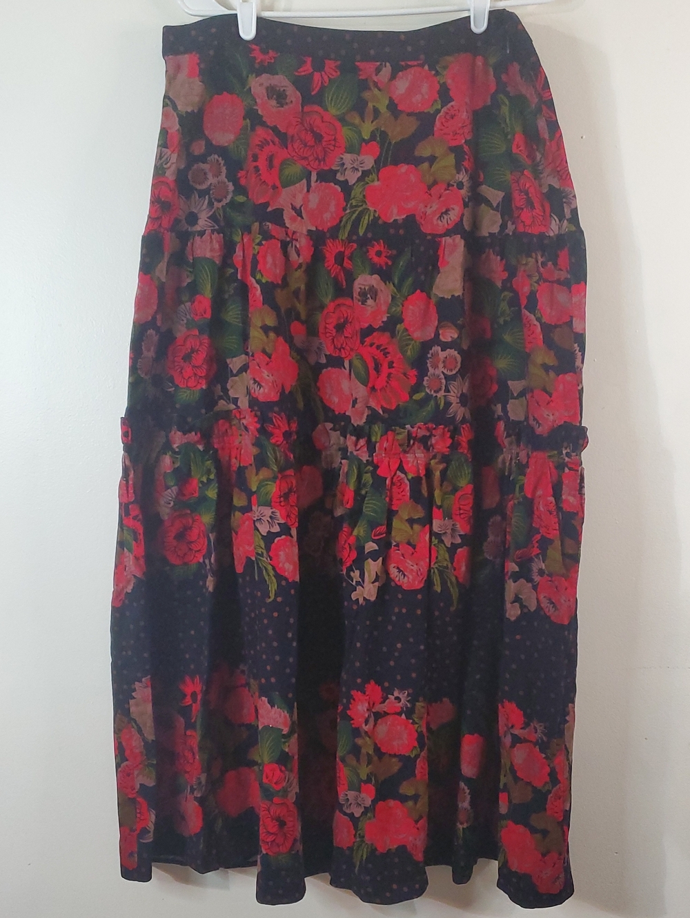 Eva Franco Danette Floral Tiered Maxi Cotton Corduroy Skirt Size 14 Anthropologi